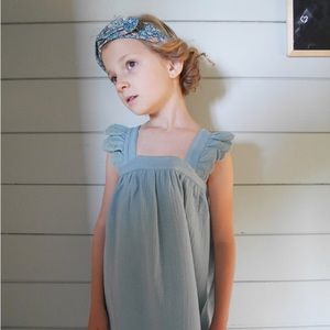 La Petite collection teal organic gauze cotton embroidered scalloped dress